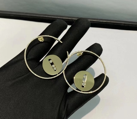 High End 18K Rose Gold Diamond Earrings Round Cut AU750 Gold Lucky Move Earrings