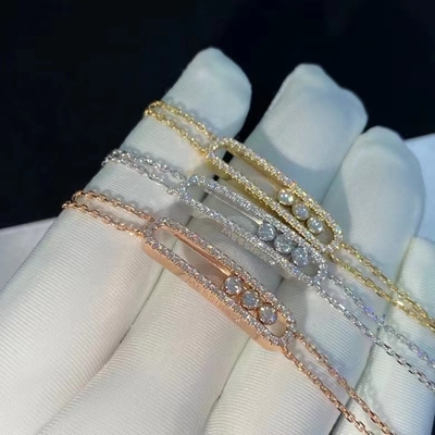 Jewelry Customized AU750 Gold Move Bracelet 18K Yellow Gold With Diamonds 3 Dimonds Moveable Chain