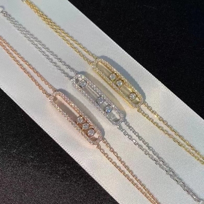 Jewelry Customized AU750 Gold Move Bracelet 18K Yellow Gold With Diamonds 3 Dimonds Moveable Chain