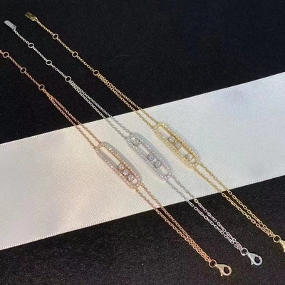 Jewelry Customized AU750 Gold Move Bracelet 18K Yellow Gold With Diamonds 3 Dimonds Moveable Chain