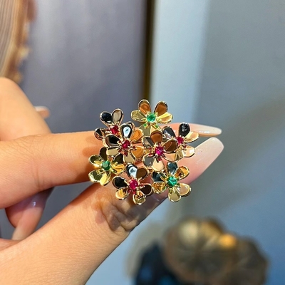 HK Setting 18K Gold Diamond Ring with Colored Gemstone VCA Jewelry