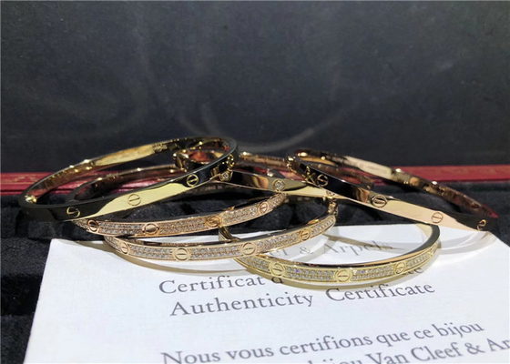 Brand 18K Yellow Gold Love Bracelet With 4 Diamonds Customization Acceptable