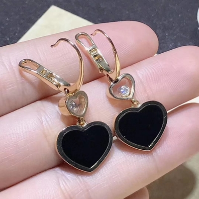 18K Gold Chopard Jewelry , Chopard Happy Diamond Heart Earrings With Gems