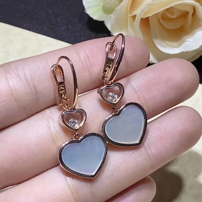 18K Gold Chopard Jewelry , Chopard Happy Diamond Heart Earrings With Gems