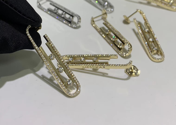 brand jewelry earrings L Dangling 18k White Gold Diamond  Earrings Custom Made AU750 Gold 18kt Rose Gold Boucles d’