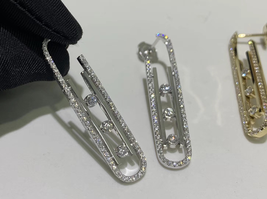 brand jewelry earrings L Dangling 18k White Gold Diamond  Earrings Custom Made AU750 Gold 18kt Rose Gold Boucles d’