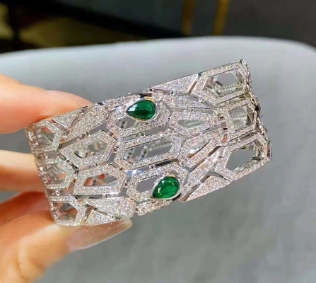 Inspired  Serpenti Bracelet 18kt White Gold Pave Diamond With Emerald