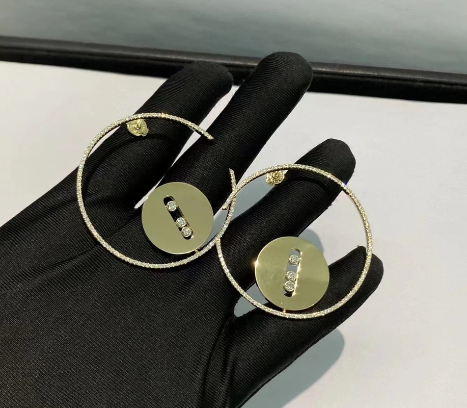 High End 18K Rose Gold Diamond Earrings Round Cut AU750 Gold Lucky Move Earrings