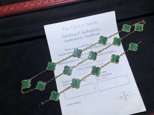 Elegante 18K oro Custom Brand collana vintage con 10 malachite verde
