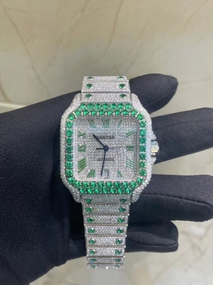 Orologio da polso di lusso in metallo di diamante in laboratorio in oro bianco e braccialetto con baguette ghiacciate