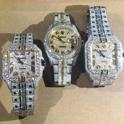 Acciaio inossidabile con ghiaccio a mano VVS Moissanite Lab Diamonds Watch Luxury