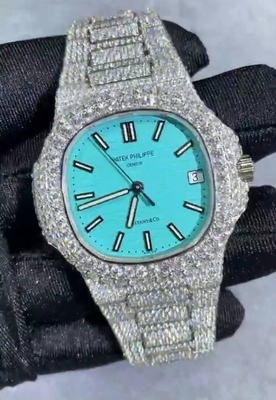 VVS Ghiacciato Moissanite Watch Automatic Tiffany Dial Completamente Ghiacciato Watch