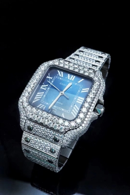 OEM Blue Dial Iced Out Moissanite Watch Brand Bussdown Orologio